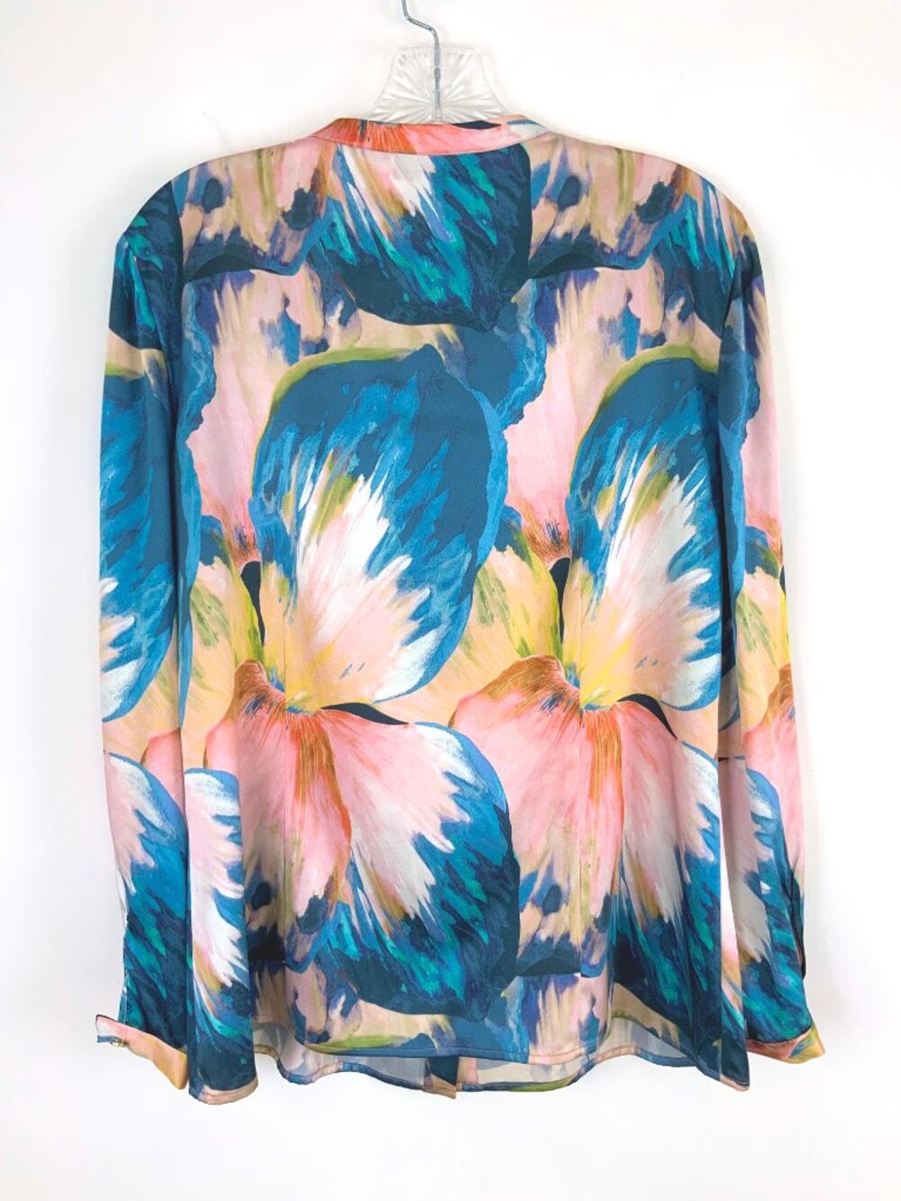 New St. John Collection Silk Floral Watercolor Blue Pink Blouse Sz 8 - Picture 11 of 16